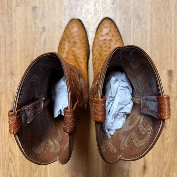 Tony Lama Peanut Brittle Full Quill Ostrich Round Toe Western Boots 9D Exotic - Picture 8 of 16